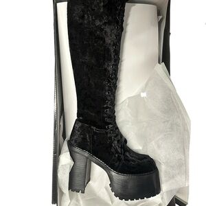 Dolls Kill Black Velvet Lace-Up Platform Knee Boots